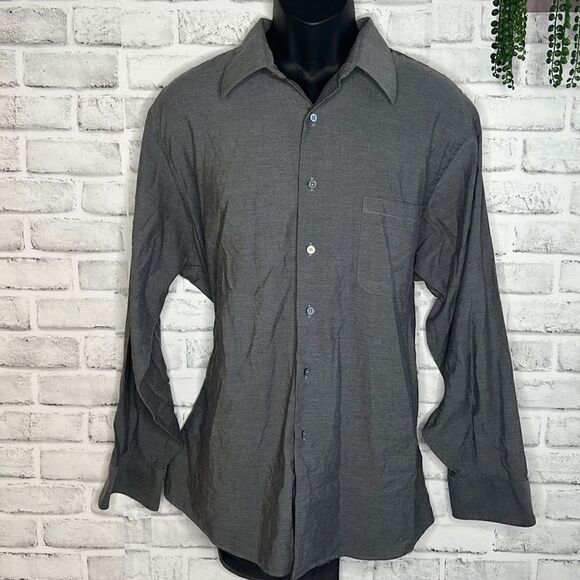 Geoffrey Beene Wrinkle Free Gray Button Down Shirt Size 17.5 or 34/35 - Picture 1 of 4